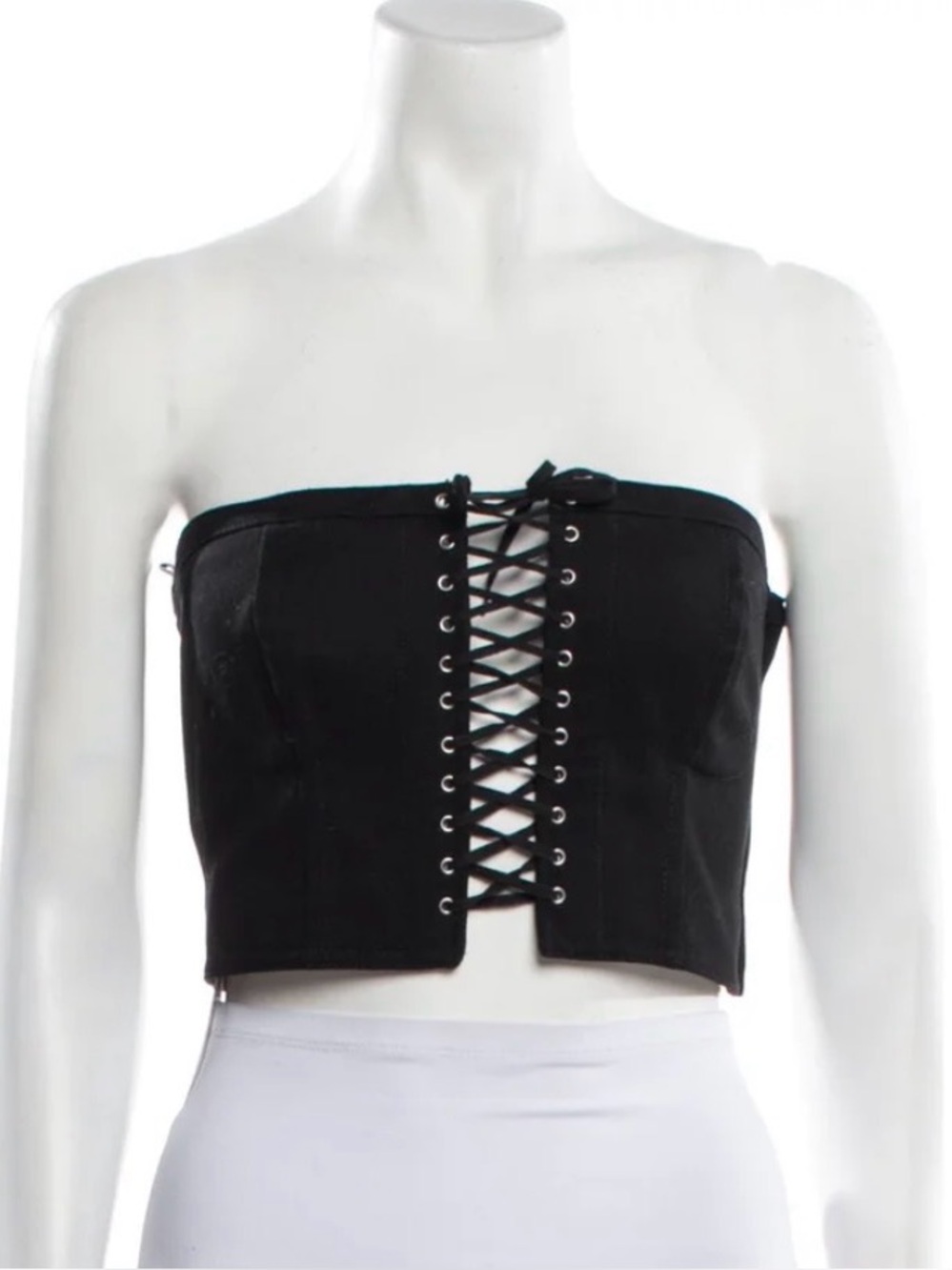 PRADA Black Corset Lace Up Crop Bandeau Top 2021 by Miuccia Prada & Raf Simons